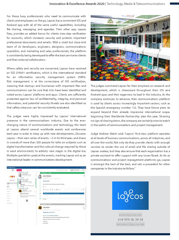 Laycos awarded as the Most Innovative Communication Tool 2020